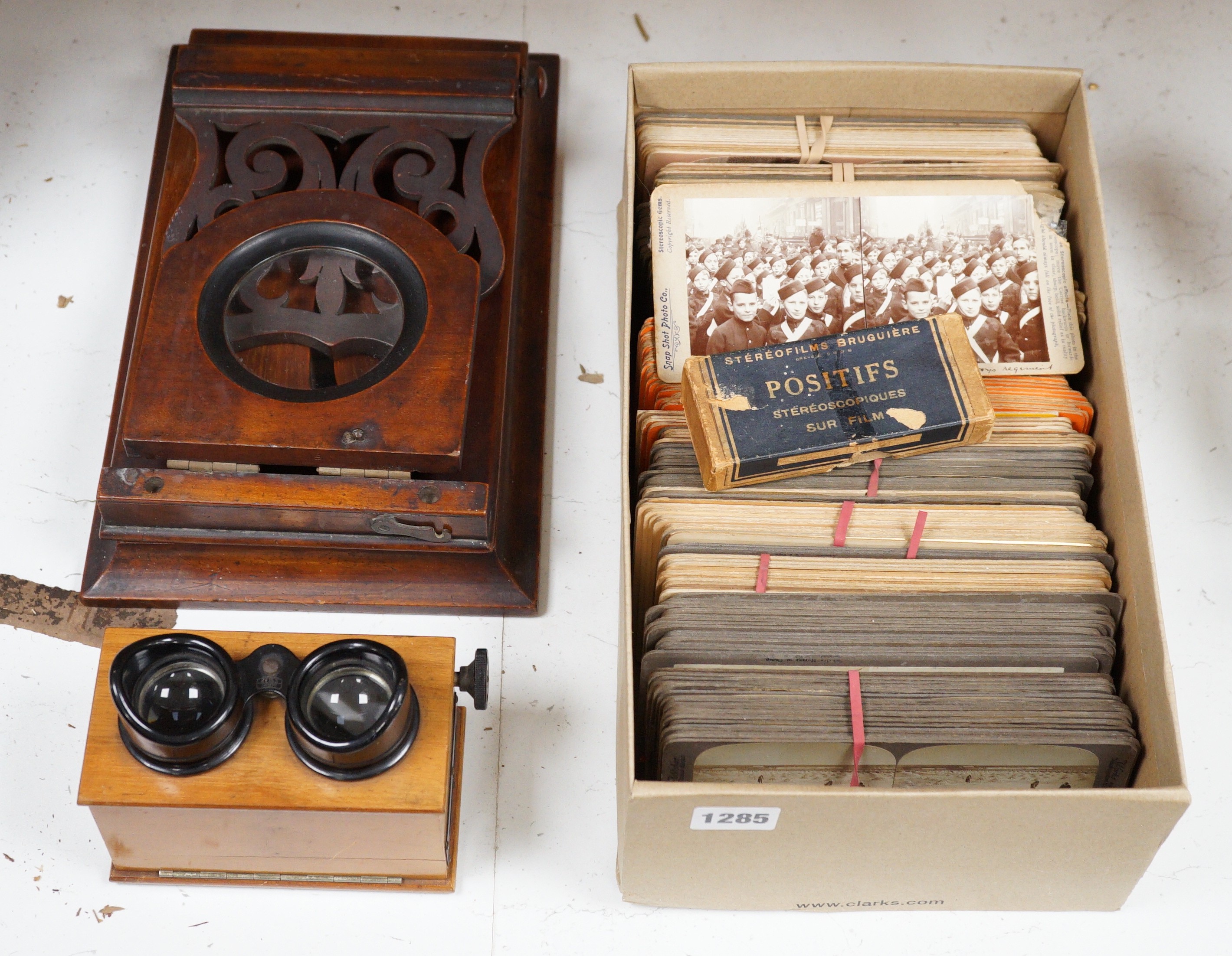 Victorian walnut stereoscopic viewer and cards and a Zeiss Ikon viewer and slides